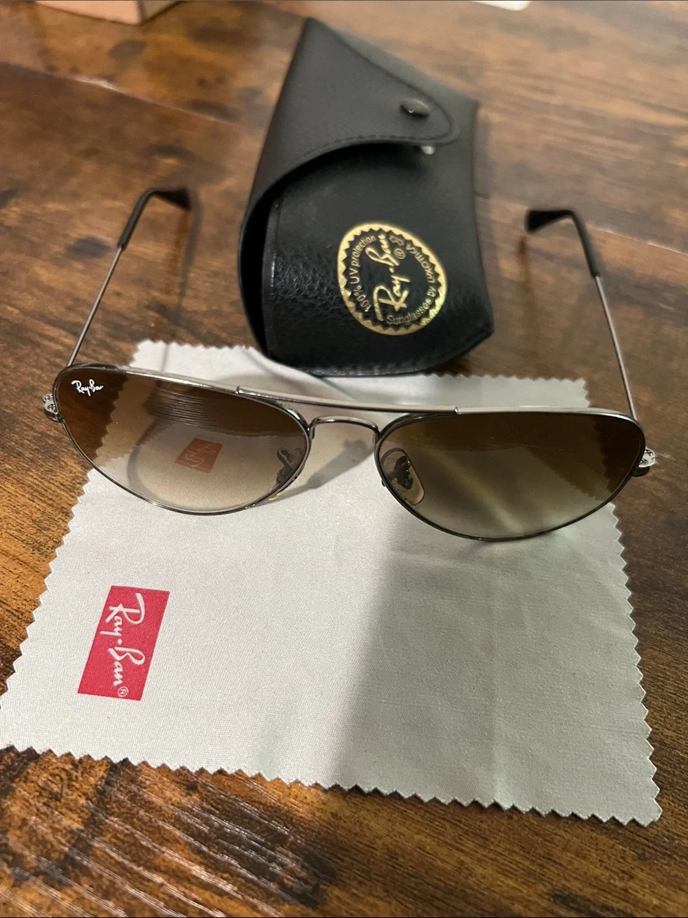 Ray-Ban Silver 58[]14 Frame Sunglasses with Brown Gradient Lenses
